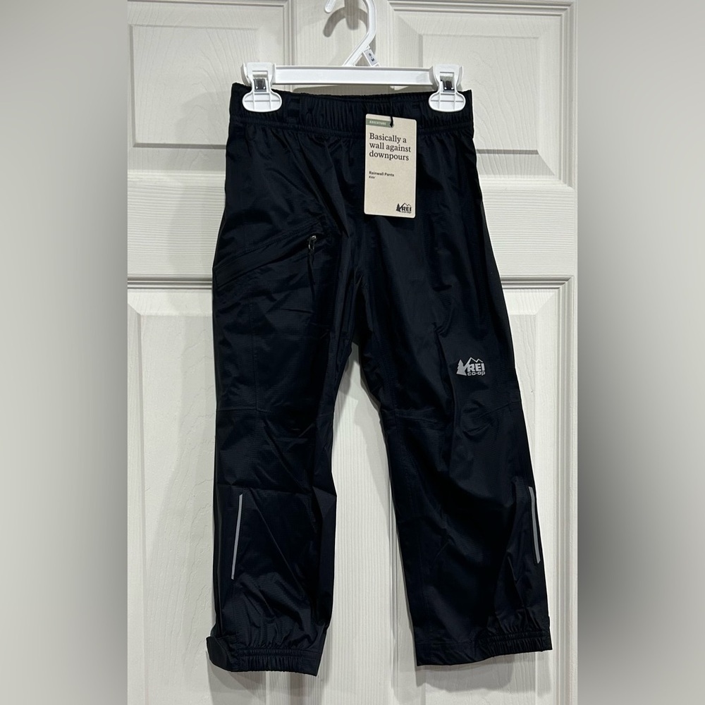 REI Co-op Kids' XXS 4-5 Rainwall Rain Pants Black NWT Waterproof Boys Girls